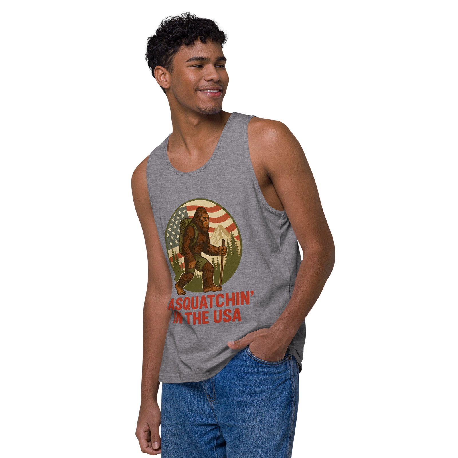 Bigfoot - Sasquatchin In The USA - Cotton Heritage MC1790 - Men's Premium Tank - Image 9