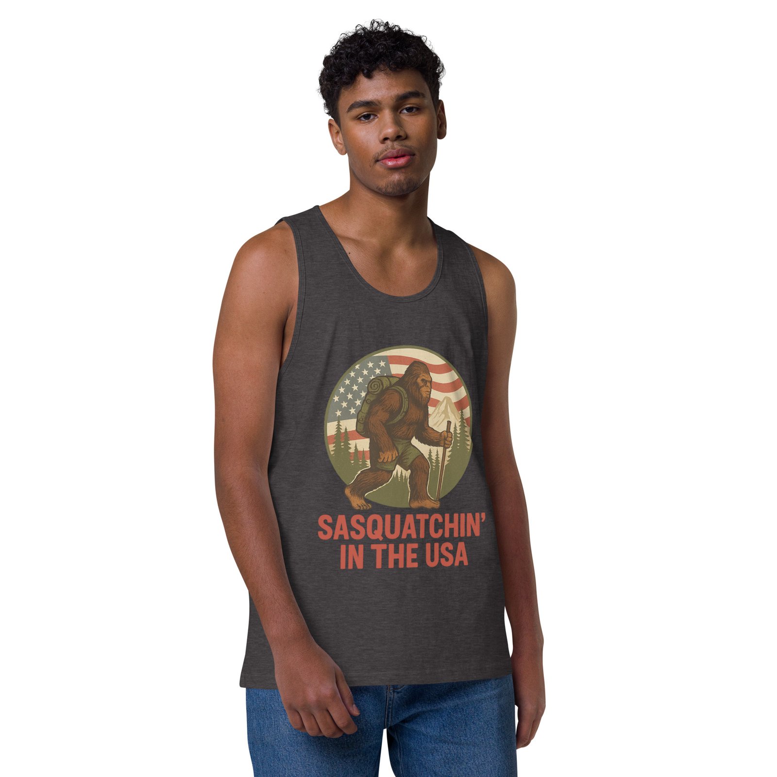 Bigfoot - Sasquatchin In The USA - Cotton Heritage MC1790 - Men's Premium Tank - Image 2