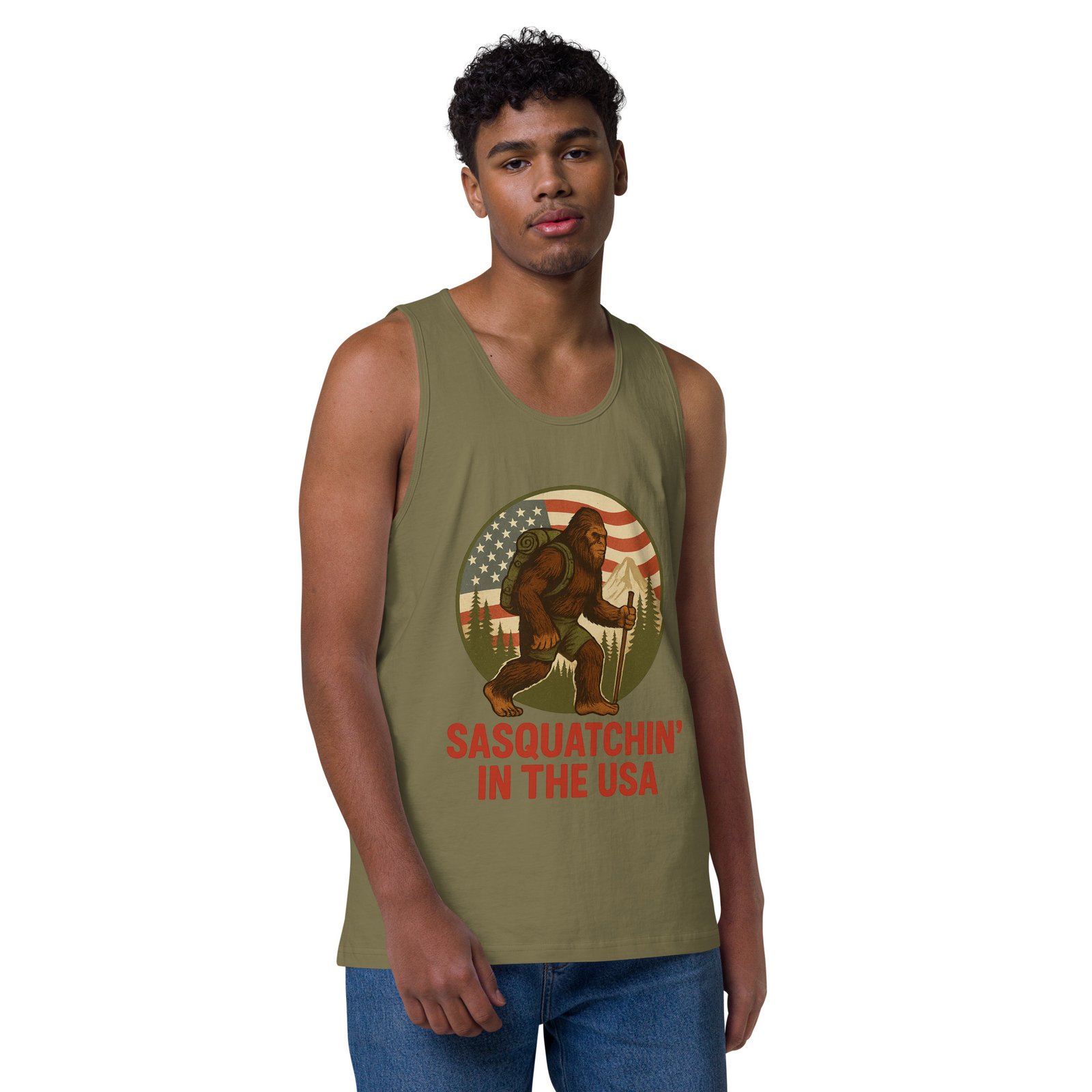 Bigfoot - Sasquatchin In The USA - Cotton Heritage MC1790 - Men's Premium Tank - Image 5