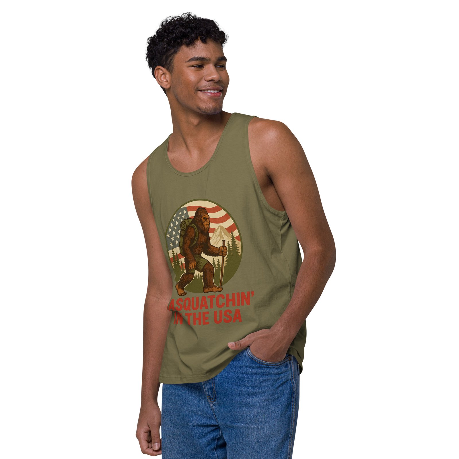 Bigfoot - Sasquatchin In The USA - Cotton Heritage MC1790 - Men's Premium Tank - Image 7