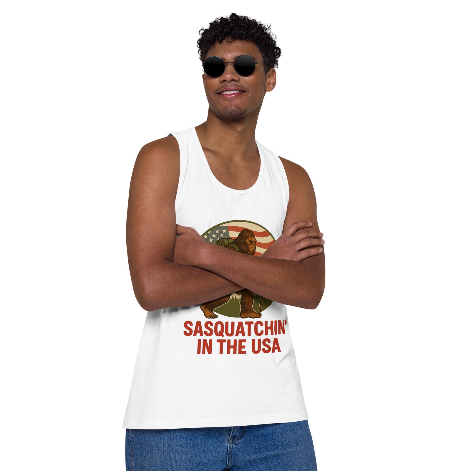 Bigfoot - Sasquatchin In The USA - Cotton Heritage MC1790 - Men's Premium Tank - Image 11