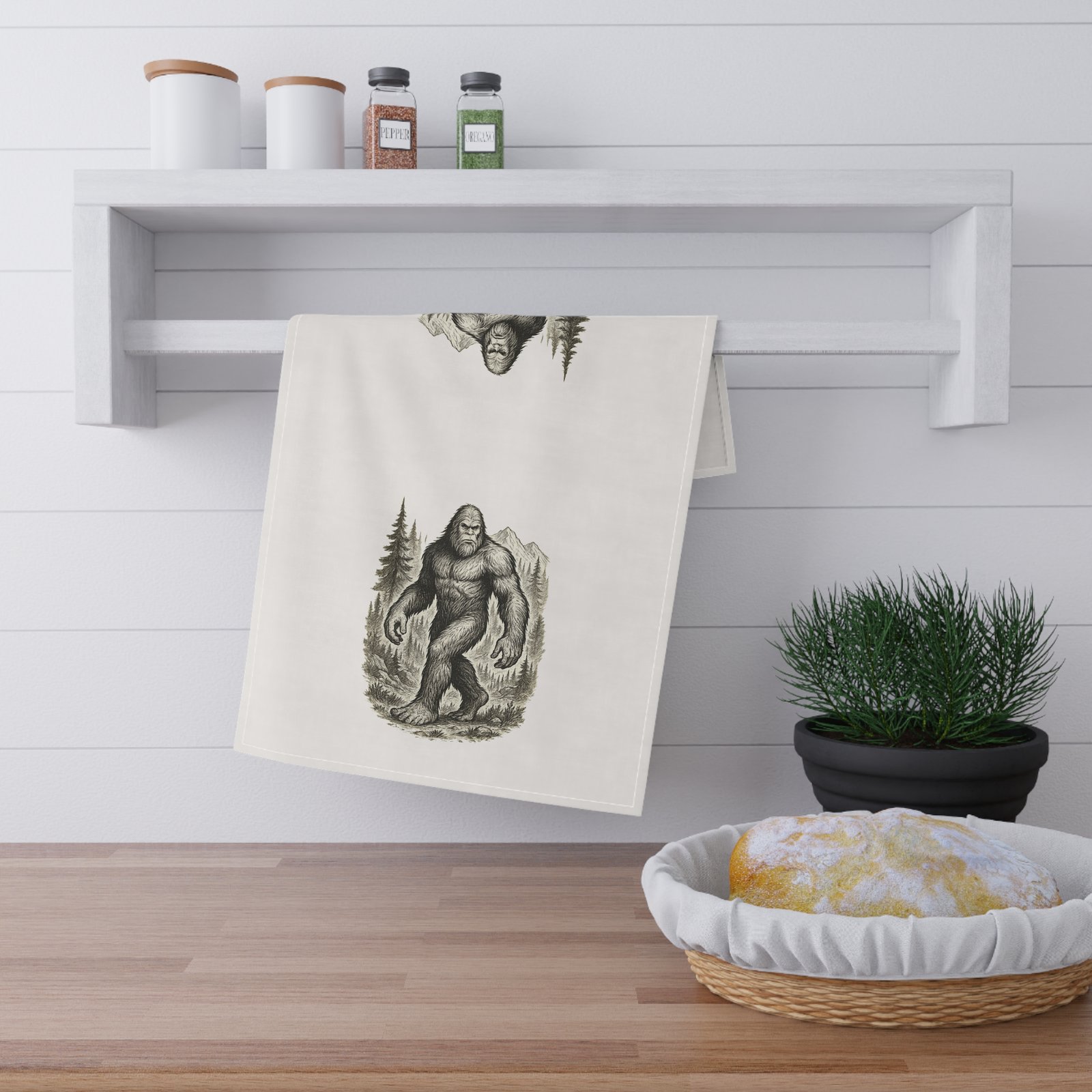 Sasquatch Vintage Illustration Cotton Tea Towel