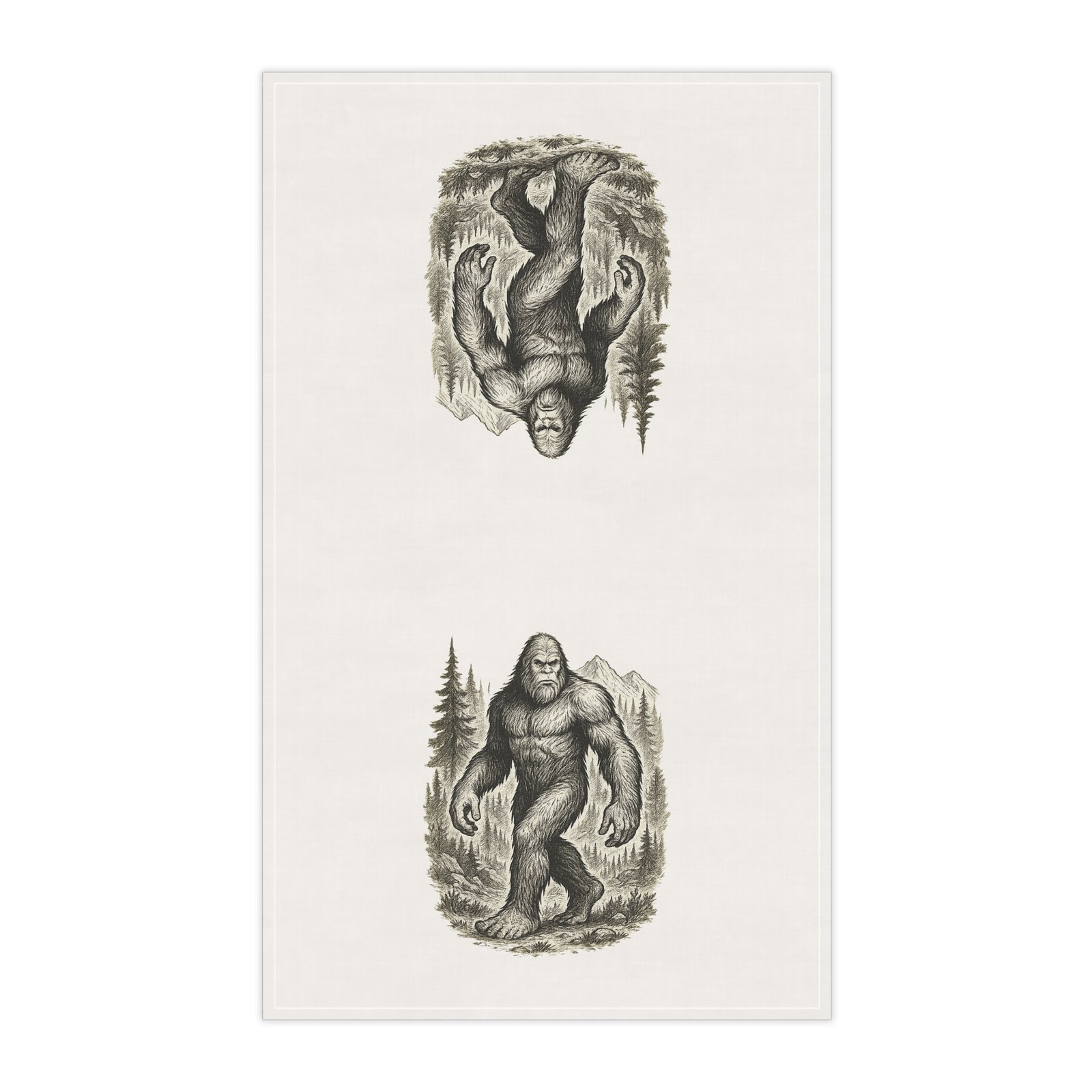 Sasquatch Vintage Illustration Cotton Tea Towel - Image 2